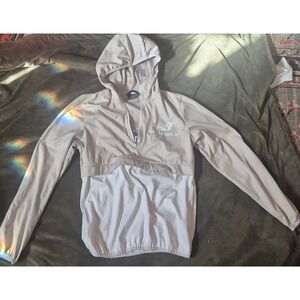 New Balance Womens Tan White Quarter Zip Hooded Windbreaker Jacket Size S